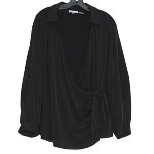 Calvin Klein Top Wrap Minimalist Business Casual Office Workwear Black Plus 2X